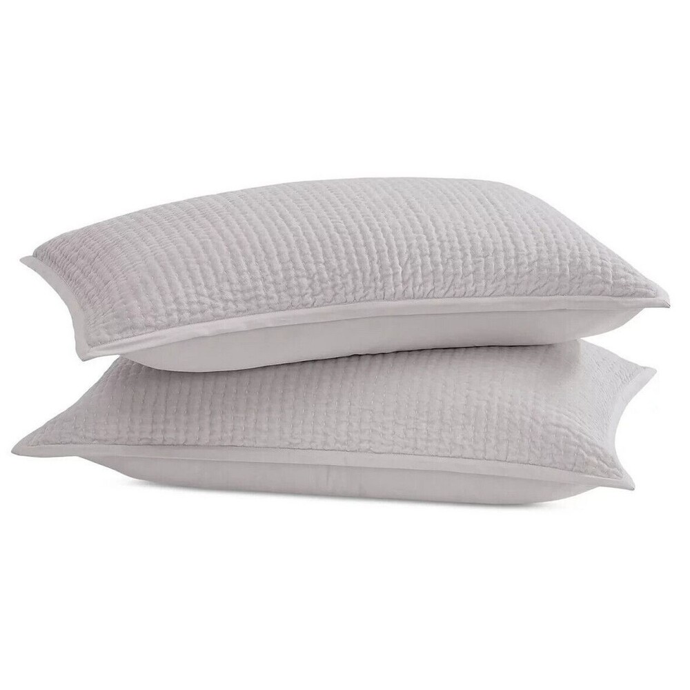 Donna Karan Standard Queen Quilted Pillow Shams Set of 2 Platinum Gray Velvet